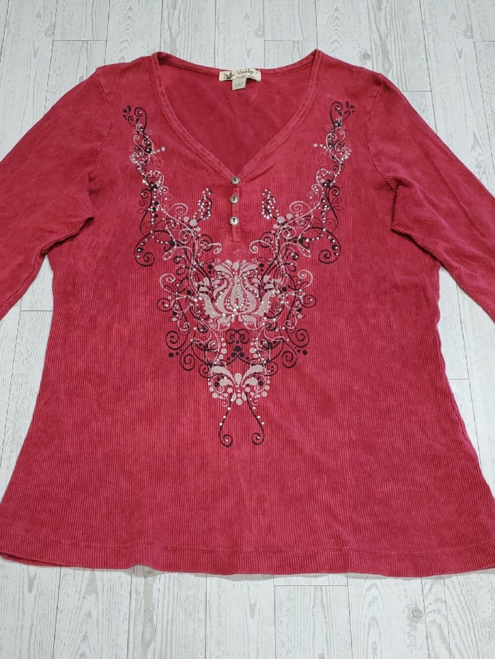 Unity World Wear Red V-Neck Embellished Top